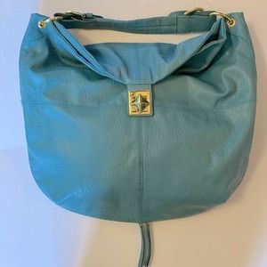 MARK AVON Expandable Turquoise Faux Leather Shoulder Bag